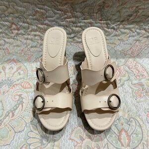 JustFab Cream Double Buckle Mules
